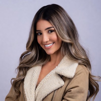 Smiling woman in fur jacket