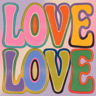 Colorful Psychedelic Love Text Illustration