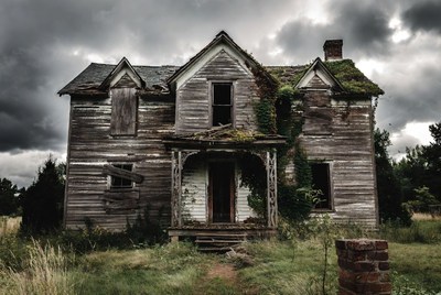 Abandoned Haunted House in Stormy Weather