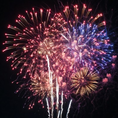 Vibrant fireworks exploding in night sky