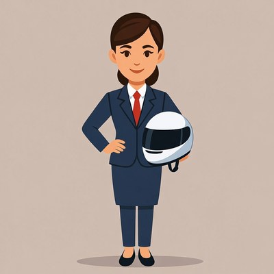 Woman in Suit Holding Helmet