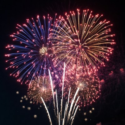 Colorful Fireworks Exploding at Night