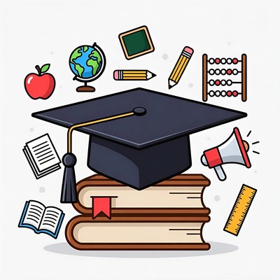 Graduation Cap with School Supplies Illustration