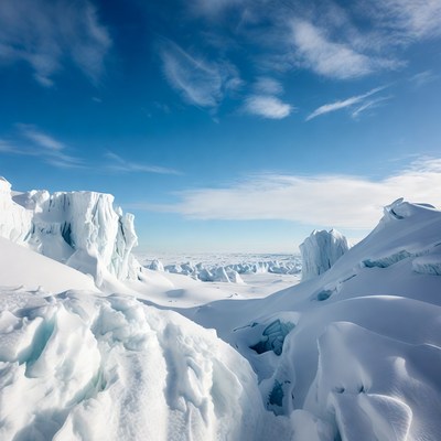Icebergs in Snowy Landscape