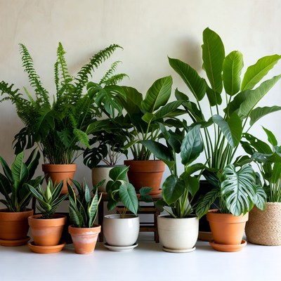 Variety of houseplants in pots