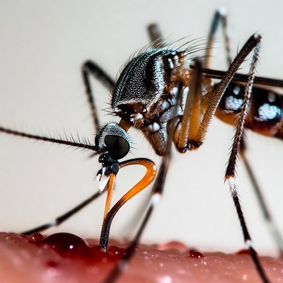 Mosquito sucking blood droplet