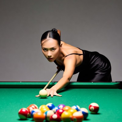 Asian woman playing pool