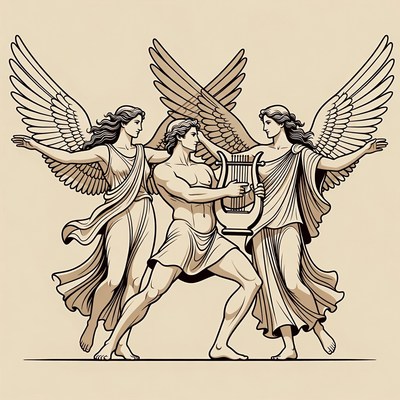 Apollo with Muses Holding Lyre Illustration