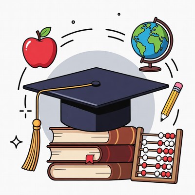 Graduation Cap with School Supplies Illustration