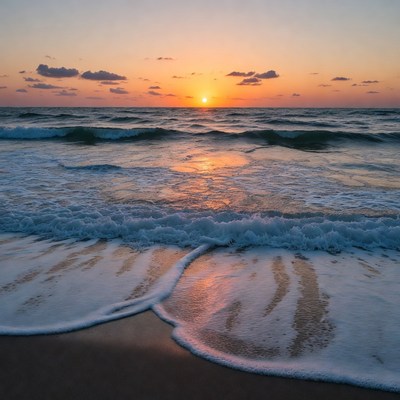 Sunset over ocean waves