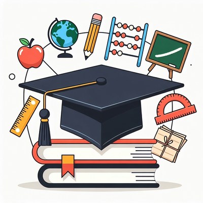 Graduation Cap with School Supplies