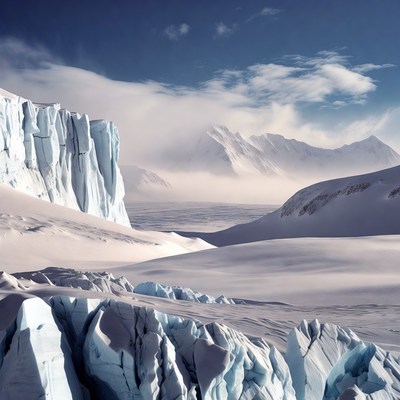 Iceberg Cliffs in Snowy Mountains