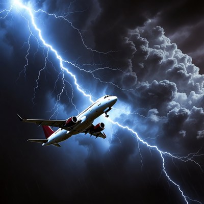 Airplane Flying Through Lightning Storm