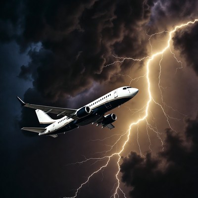 Airplane Flying Through Lightning Storm