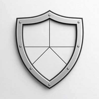 Silver Shield with Cross on White Background