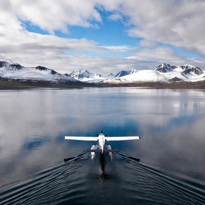 Floatplane on Arctic Lake with Mountains