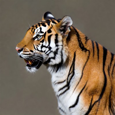 Roaring tiger profile view