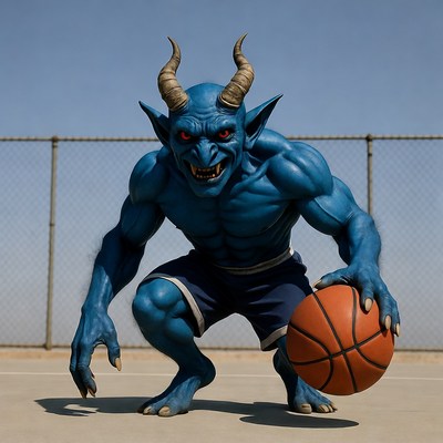 Blue Demon Holding Basketball