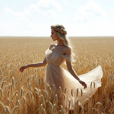 Blonde woman in wheat field