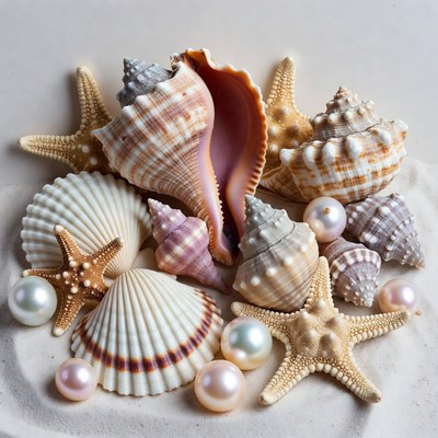 Assortment of seashells and starfish