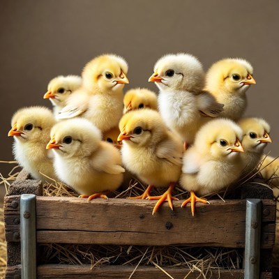 Chicks in wooden crate