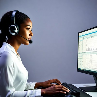 African-American woman working at computer