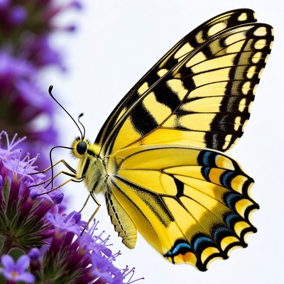 Yellow Butterfly on Purple Flowers