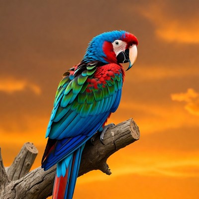 Colorful Macaw Parrot on Branch