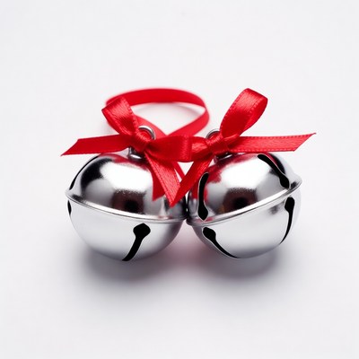 Two Silver Jingle Bells with Red Ribbons