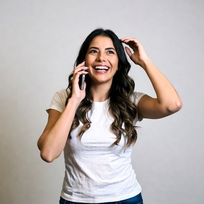Latina woman laughing on phone call