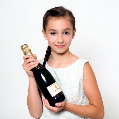 Girl holding champagne bottle