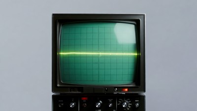 Oscilloscope displaying green horizontal line