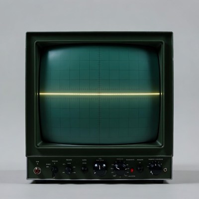 Vintage oscilloscope with straight yellow line