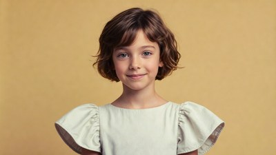 Smiling girl with bob haircut