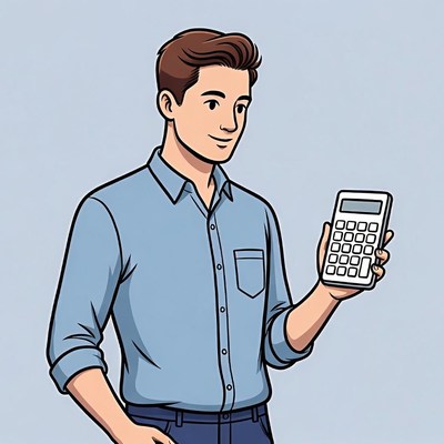 Man holding calculator