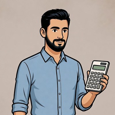 Man holding calculator