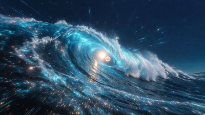 Glowing Blue Cosmic Wave Vortex