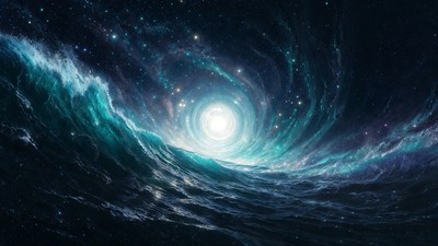 Swirling Ocean Waves Around Glowing Portal