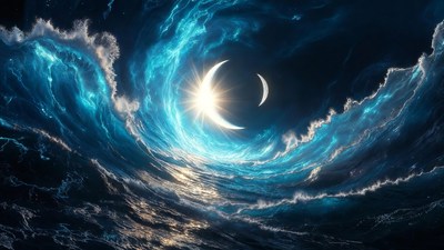 Swirling Blue Clouds Eclipse Moon