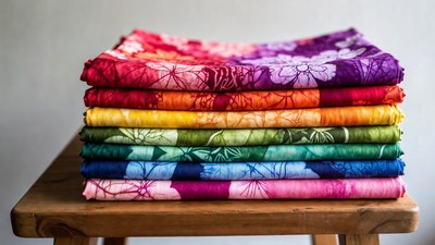 Stack of Rainbow Floral Batik Fabrics
