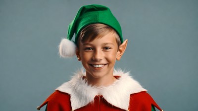 Boy in elf costume smiling