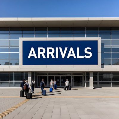 Airport Arrivals Entrance with Travelers