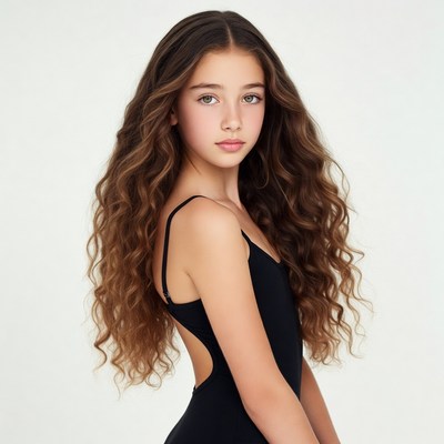 Teen girl in black backless swimsuit