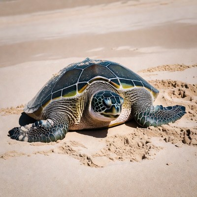 Sea turtle on beach sand