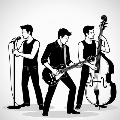 Three men rock band illustration
