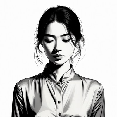 Asian woman in silk shirt portrait