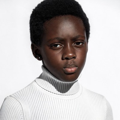 African boy in white turtleneck