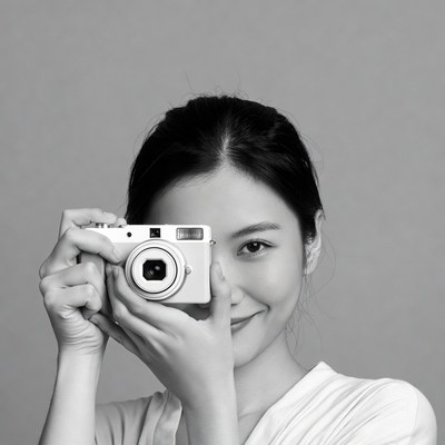 Asian woman holding camera
