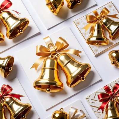 Golden Christmas Bells with Ribbons
