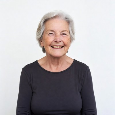 Smiling elderly woman with gray hair